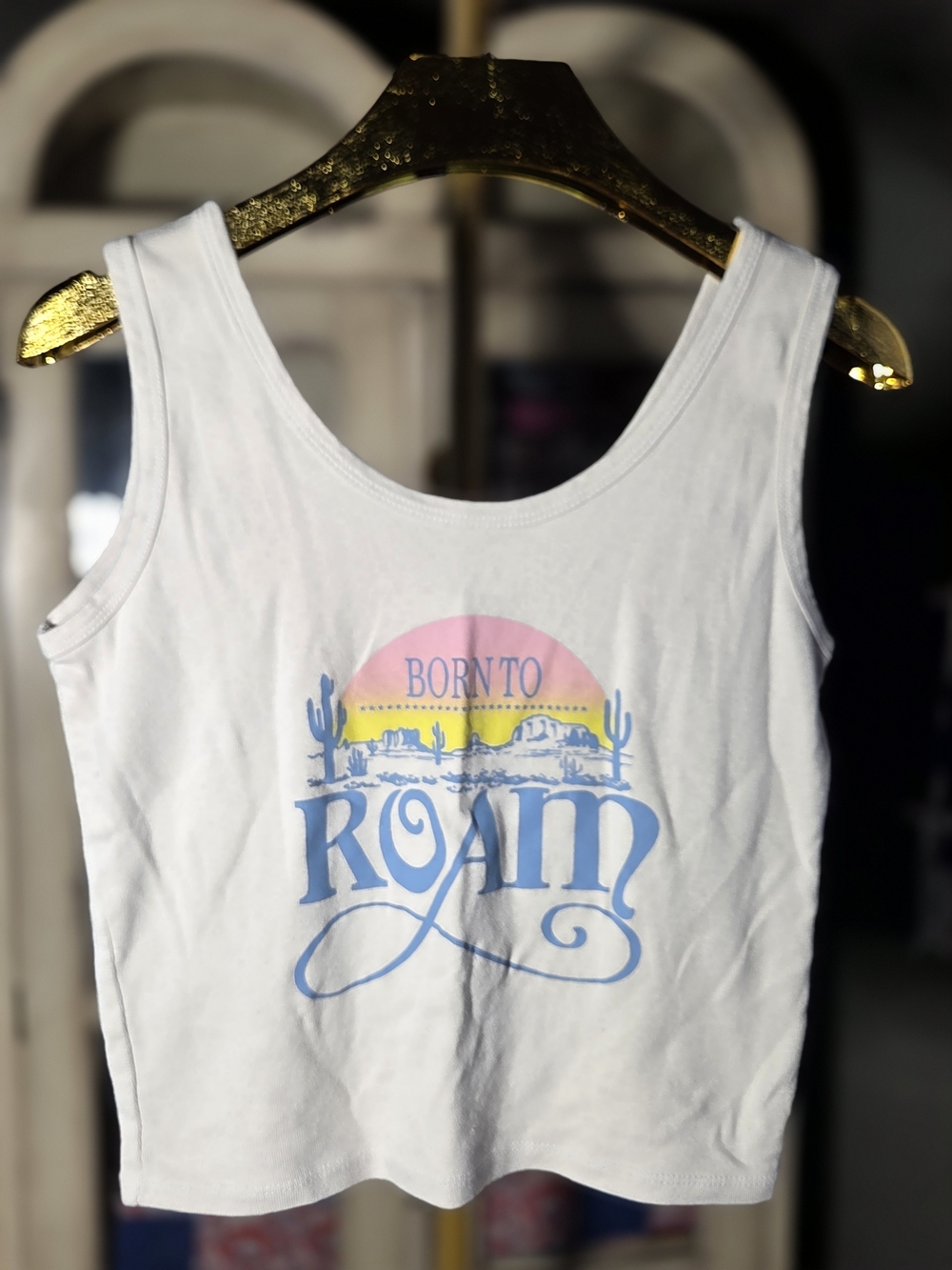 Born to Roam White Graphic Crop Tank